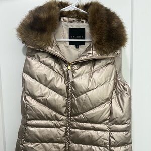 Talbots Metallic Down Vest With Detachable Fur Collar Size M
